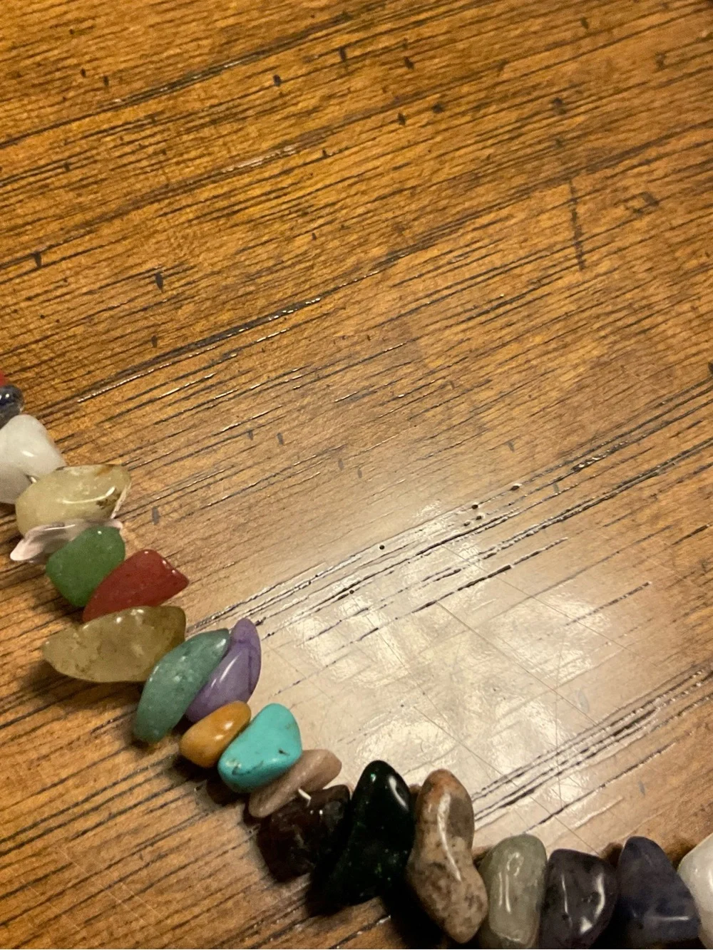 Multicolor Gemstone Chip Necklace with Heart Potion Bottle Pendant